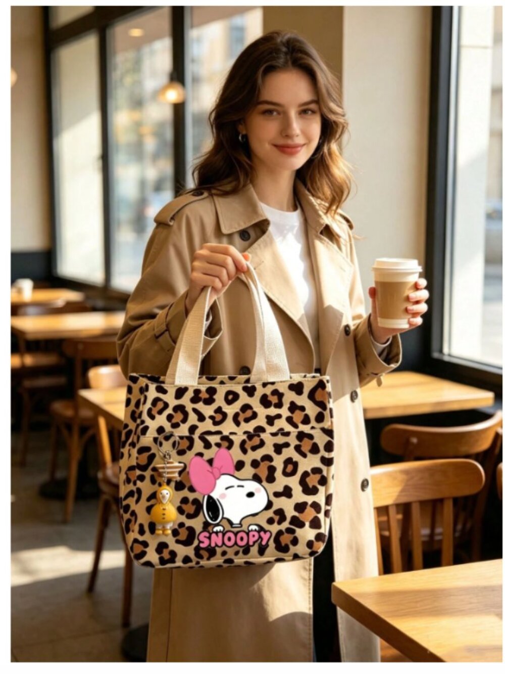 NWT Peanuts Snoopy Leopard Print Mini Tote Bag 9.5" x 9"